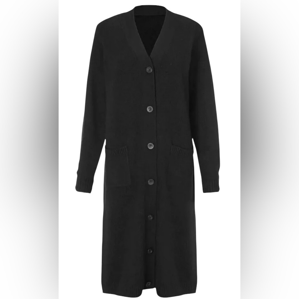 Cabi Style #4472 Black Drop-Off Long Button Front Cardigan Sweater Size M - Nwot
